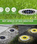 Lit 16 LED Solar Ground Lights Outdoor Warm White Disk Lights for Pathway Garden Yard IP65 waterproof in rainy weather