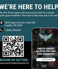 Customer support advertisement for Gutterhawk Gutter Guard installation with phone number and QR code.