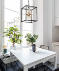 Black And Gold Four Light Sputnik Chandelier, Mid Century Modern Square Pendant Lighting For Kitchen Island, Dining Room