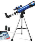 Lunar Telescope For Kids Ages 8 To 12 With Tripod And Finder Scope See The Moon In Incredible Detail Totally Easy To Use Beginner Stargazing Kit With High Quality Optical Glass Perfect Educational Gift For Young Space Fans, blue telescope on tripod