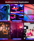 Multifunctional application of VL49 RGB Video Light For Cameras with 6 different colored lighting scenarios including portrait and vlog.