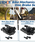 Heavy Duty Mechanical Disc Brake Set Front And Rear Calipers For MTB Road Bike with F160 and F180 setups on a cycle path.