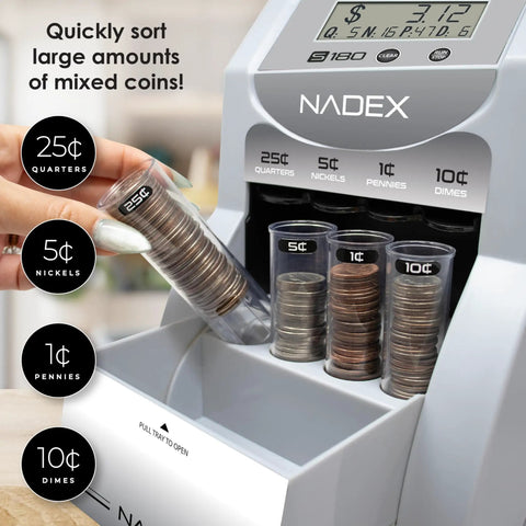 Digital Coin Sorter And Counter Machine With Automatic Currency Separator and Clear Display, sorting mixed coins efficiently.