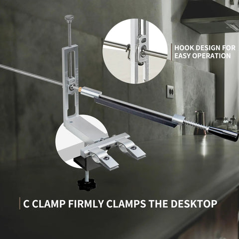 Knife Sharpening Kit With 360 Flip Dual Clamp And Quick C Clamp Fix Angled Sharpener For 15 To 27 Degrees shown with desktop C clamp