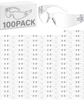 100 Pack Clear Safety Glasses For Men And Women, Ansi Z87.1 Certified Polycarbonate Eye Protection displayed in rows with packaging.