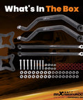 Rear Radius Arms For Polaris RZR XP 1000 And XP 4 1000 2014 Up High Clearance Beefed Up Heavy Duty Suspension Upgrade For Tough Trails And Improved Ground Clearance. steel rear radius arms kit with bolts, spacers, and brackets