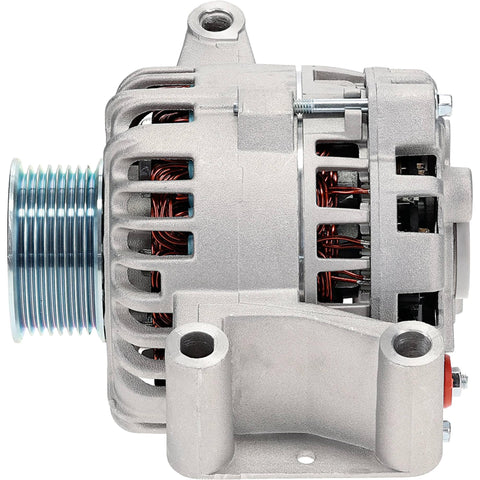 Side view of Beefed Up 12V 110A Alternator Replacement For Ford E350 Club Wagon Econoline 1999 To 2002 And Excursion 2000 To 2003