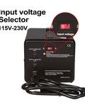 Universal Step Up And Step Down Voltage Converter Transformer 110 To 220 And 220 To 240 Volts 2500 Watts back view with input voltage selector