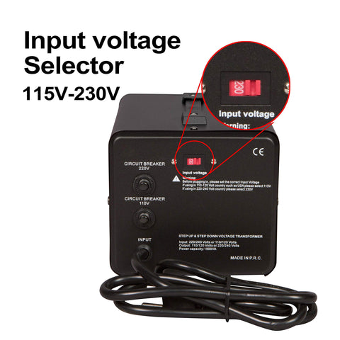 Rear view of Heavy Duty Voltage Converter Transformer 110 120 To 220 240 Volts 3000W with input voltage selector and power cord