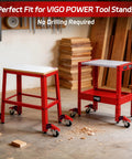 Heavy Duty Retractable Workbench Caster Kit With Foot Release And Sturdy Hardware, red tool stands with casters in workshop.