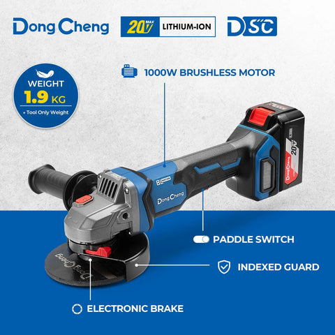 Cordless Angle Grinder Kit With Paddle Switch 20V 4-1/2 Inch 9000 RPM For Cutting Grinding Polishing Includes 6 Discs And 4.0Ah Battery Plus DSC Protection And No Lock On Paddle, brushless motor