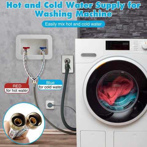 Y Hose Connector For Washing Machines 1 Ft Stainless Steel Braided Splitter with brass fittings connected to washer