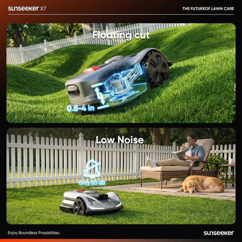 Wireless Robot Lawn Mower For Medium To Large Yards Up To 0.75 Acre With Adaptive Floating Cut Height Demonstrated In Action