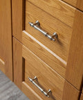 Brushed Satin Nickel Cabinet Pulls 3 Inch Centers 6 Pack Zinc Alloy Drawer Handles installed on wooden kitchen drawers