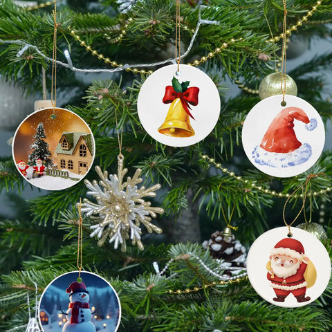 40 Pieces Sublimation Ceramic Ornaments Blanks With Holes 2.95 Inch Round White Porcelain Discs For DIY Crafts on Christmas tree