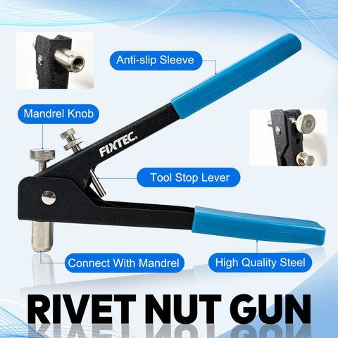 11 Inch Hand Rivet Nut Gun Kit With 5 Mandrels M3 M4 M5 M6 M8 And 80 Rivet Nuts Pro Grade Heavy Duty Easy Nutsert Tool display