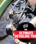 Cyclist using Pro Grade Microfiber Cleaning Rope For Bikes Quick Reach Detailing Tool For Cassettes, Chain Rings