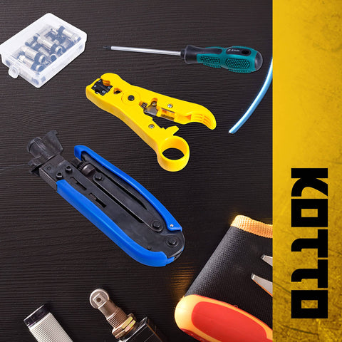 Coax Cable Crimp Kit With Adjustable Compression Tool For RG6 RG59 RG11 F Connectors Includes Coax Stripper and 20 F Compression Connectors