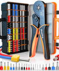 All In One Ferrule Crimping Tool Kit With Self Adjusting Ratchet For AWG 28 To 5 Ferrules And 1275 Pieces Hexagonal Double And Single Wire Connectors In A Heavy Duty Portable Carry Case