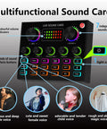 Live sound card from V8max Voice Changer And Podcast Microphone Bundle with multifunctional buttons and controls.