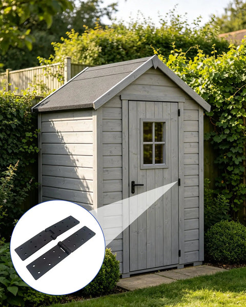 Beefy Heavy Duty Gate Butt Hinges For Wooden Fences And Shed Doors Outdoor Hardware shown on garden shed door