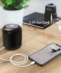 Lightning To Aux Cable For Iphone Mfi Certified Headphone Jack Adapter Plugs Right Into Car Stereo Home Speakers Or Any Device With 3.5 Mm Audio Port Awesome 3.3 Foot Long Stereo Audio Cord Compatible With Iphone 14 13 12 11 Xr X 8 7 White connected to iPhone and speaker