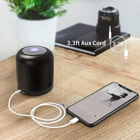 Lightning To Aux Cable For Iphone Mfi Certified Headphone Jack Adapter Plugs Right Into Car Stereo Home Speakers Or Any Device With 3.5 Mm Audio Port Awesome 3.3 Foot Long Stereo Audio Cord Compatible With Iphone 14 13 12 11 Xr X 8 7 White connected to iPhone and speaker