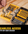 DEWALT 40-piece screwdriver bit set with yellow storage cases; open cases show impact-ready bits.