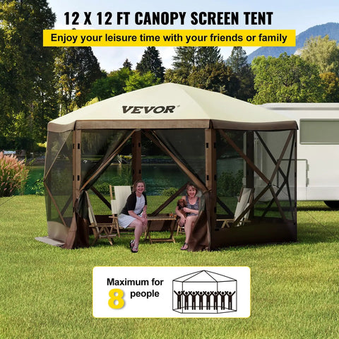 Six Sided 12x12 Pop Up Canopy Shelter With Mesh Windows Portable Carry Bag Stakes Epic Outdoor Shade Tent in use