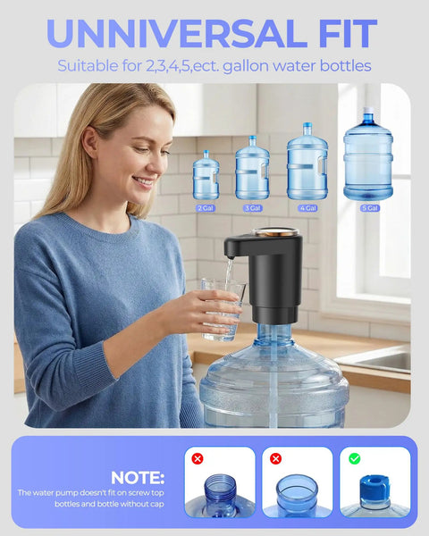 Portable Electric Water Jug Dispenser With USB C Charging Dual Motors For 2 To 5 Gallon Jugs Fast Flow Easy Fill Ideal For Home Office Camping And RV Use Dark Black in kitchen.