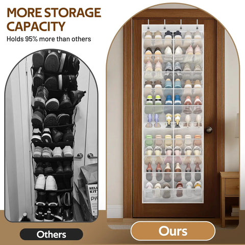 Over The Door Shoe Organizer With Breathable Mesh 10 Tier Holds 30 Pairs White Closet Storage Space Saver comparison image