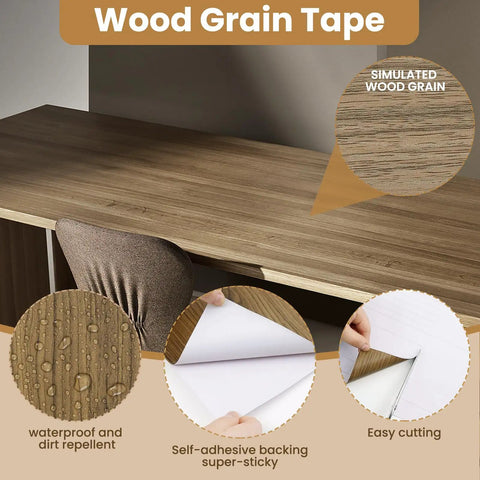 Wood Grain Repair Tape Self Adhesive Two Point Four Inch By 32 Ft For Tables with realistic Sequoia Red Bean wood look