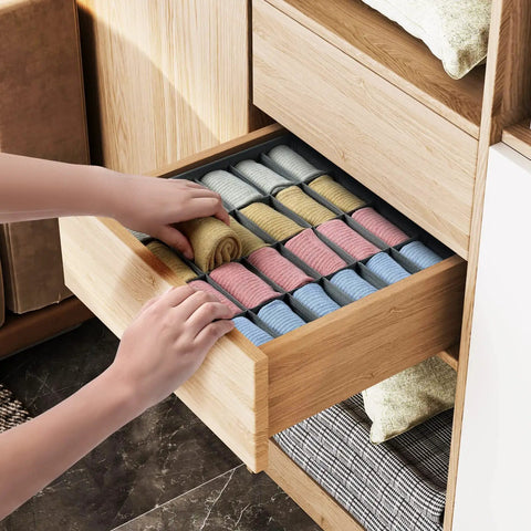 Two Pack Grey Sock Drawer Organizer Features Twenty Four Spacious Cells To Keep Your Drawers Crisp By Knocking Down Daily Clutter And Neatly Parking Underwear Ties Belts