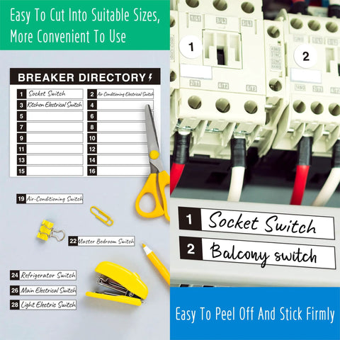 Breaker Panel Labels Kit With 10 Sheets And 7 Breaker Catalog Stickers Waterproof Durable Self Adhesive Electrical Labels For Circuit Breakers Black 42 Entries Per Catalog 126 Numbers Per Sheet Includes 3 Note Labels