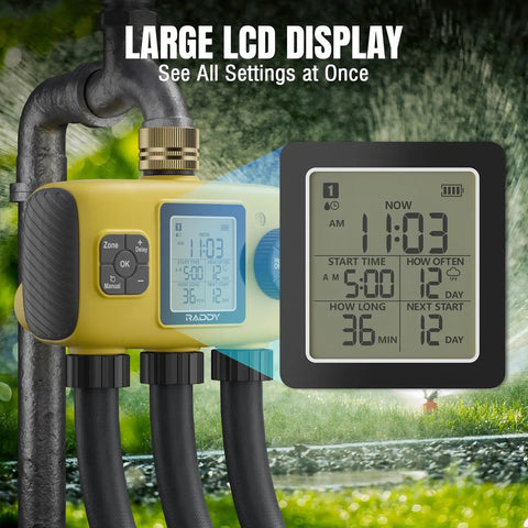 Large LCD display of Three Zone Sprinkler Timer For Outdoor Irrigation, Beefy Heavy Duty Controller With Manual Watering.