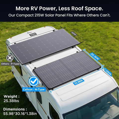 RV rooftop with 430W Anti Shading Bifacial Solar Panel Kit With Two 215W N Type 16BB Monocrystalline PV Modules