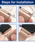 Steps for installation using Stainless Steel Watch Band Pins Replacement Kit with Quick Release Spring Bars for fast adjustments.