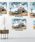 Rustic Blue Truck Wall Art 28x40 Inches For Living Room Decor Old Barn Pickup Truck Canvas Print in Country Style with Rustic Charm