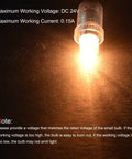 Tough As Nails E10 Screw Base Miniature Bulbs In Warm Yellow for DC 24V systems illuminated on a dark surface.