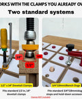 Heavy Duty Dovetail Clamping Board For Woodworking 12 X 18 Inch Benchtop With Dual Track System And Standard Dog Holes showcasing two standard systems for clamps.