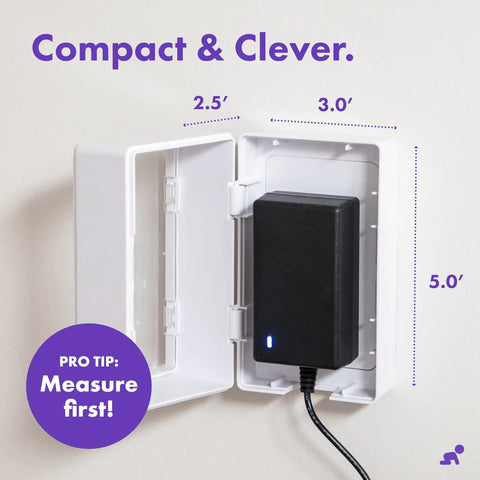 Locking Outlet Cover Box For Baby Proofing Enclosed Protector For Plugs And Cords Kid Safe Outlet Covers Easy Install Childproof Plug Box Preventing Access To Live Outlets Durable Home Safety Solution shown open with dimensions