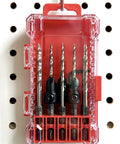 Three Piece Depth Adjustable Countersink Drill Bit Set For Wood With Six Replacement Tapered Bits In A Durable Storage Case