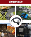 Two Foot Universal Grill Regulator and Propane Hose for Most LP Grills, various outdoor cooking setups displayed