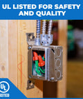 Four Pack Four Inch Welded Square Electrical Box With MC Clamp And Side Bracket Depth Two And One Eighth Inches UL Listed