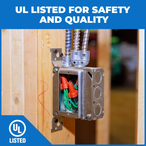 Four Pack Four Inch Welded Square Electrical Box With MC Clamp And Side Bracket Depth Two And One Eighth Inches UL Listed