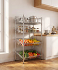 4 Tier Adjustable Wire Shelving Rack Built Tough As Nails For Ridiculously Sturdy Versatile Indoor Storage And Game Changing Heavy Duty Load Bearing Power with fruit and vegetables in kitchen