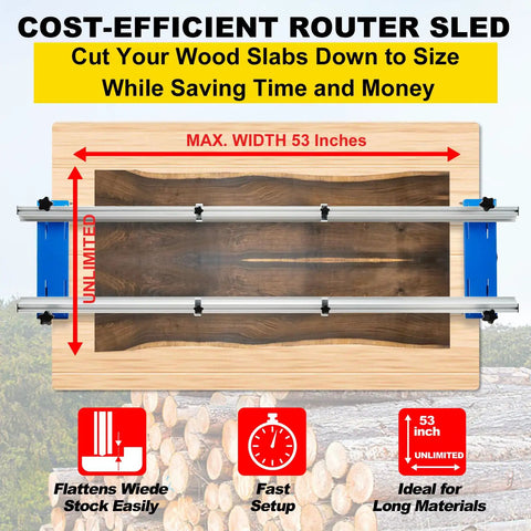 Router Sled for Woodworking with Adjustable XYZ Axis Slab Flattening Jig 53 Inch Width Capacity 6 Inch Thick Limit