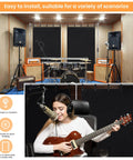 Heavy Duty Memory Foam Sound Dampening Blanket With Steel Grommets For Wall Hanging in a home studio setup with musicians.