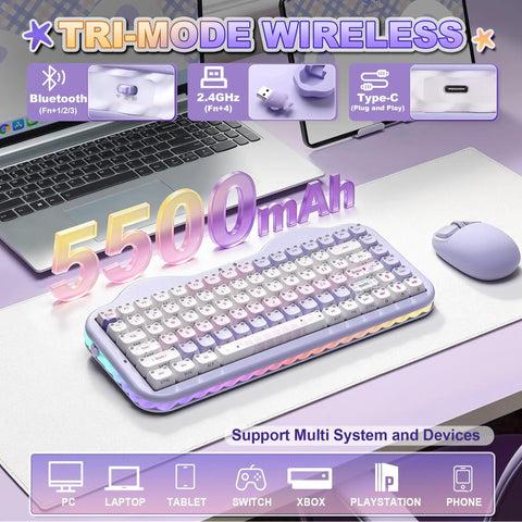 Top Tier Wireless Mechanical Keyboard With Dope Dessert Vibe And Compact 75 Percent Layout Featuring Hot Swap Switches Premium Pbt Keycaps And Butter Smooth Milk Springs For Chill Typing Sessions Or Epic Gaming Runs with tri-mode wireless connectivity and cute cake design.