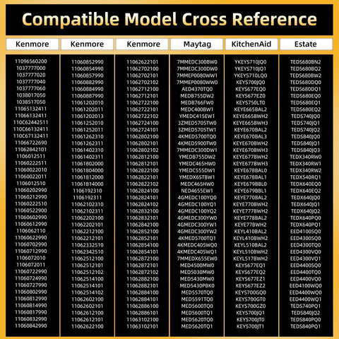 Compatible model cross reference chart for Dryer Heating Element Replacement For Maytag Whirlpool Includes 279838 Replacement Element And 279816 Thermal Cut Off Kit Easy Fix For A Dryer With No Heat Fits Multiple Models Durable Quick Install.